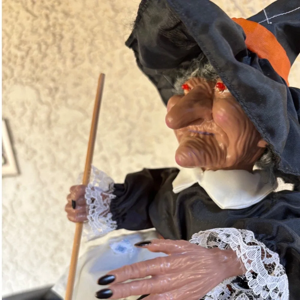 1990s Halloween Witch in Rocking Chair Figurine with Broom *Doesn't Work Vintage